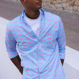 Flamin' Go Go Mens' Organic Cotton Shirt in Blue & Pink