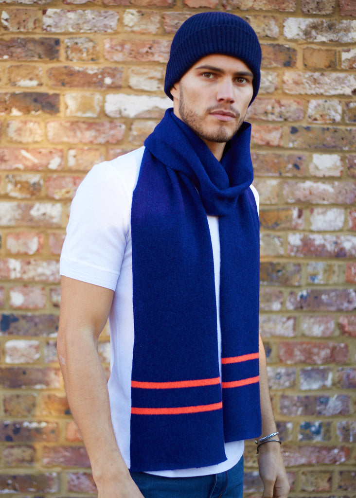 Dark Cobalt Blue & Neon Orange Scarf - 30% OFF